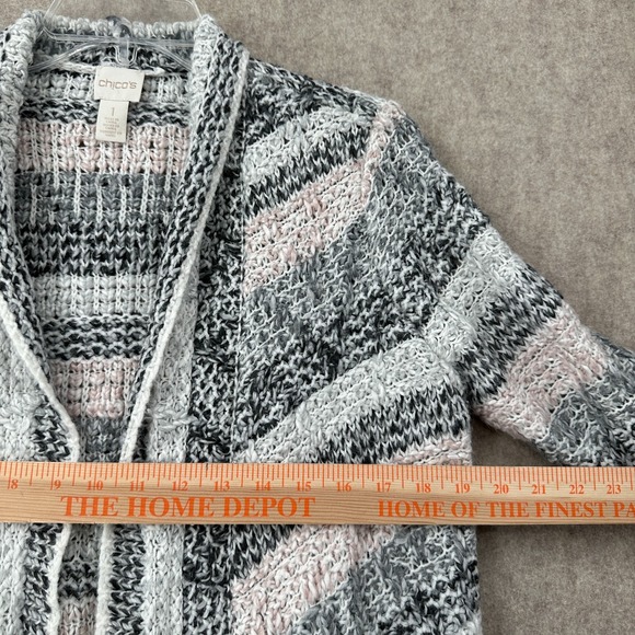 Chicos Western Cardigan Sweater size Large MED Chunky Knit Fringe - Picture 8 of 9